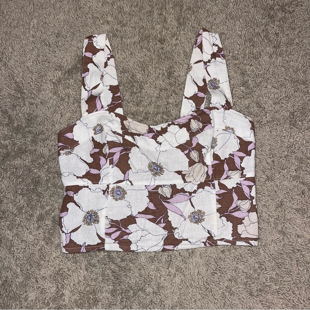 Abercrombie & Fitch Floral Crop Top - Brown and White